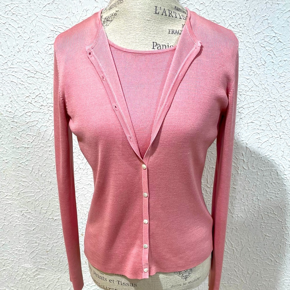Light Pink Silk Shirt & Cardigan Set